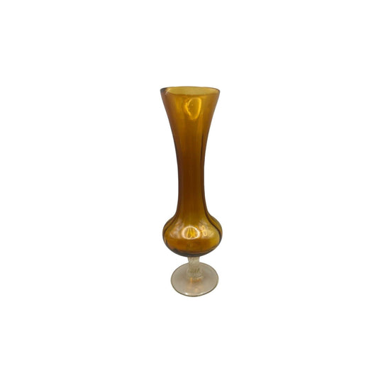 Empoli Italy Amber Glass Bud Vase on Twisted Stem Base