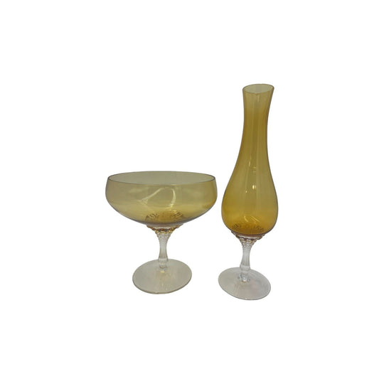 Empoli Pair of Amber Vase and Candy Dish