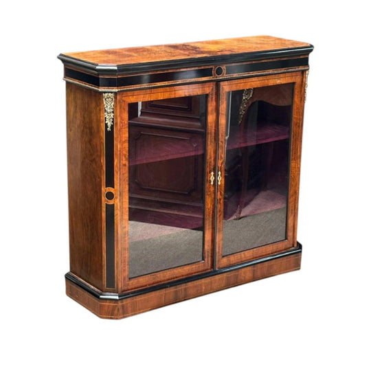 English 19th century burr walnut ebonised pier cabinet c.1870
