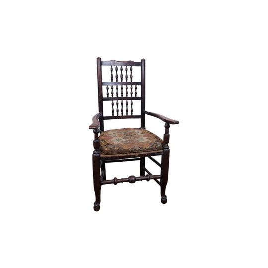 English elm spindle back armchair, rush seat, circa 1800