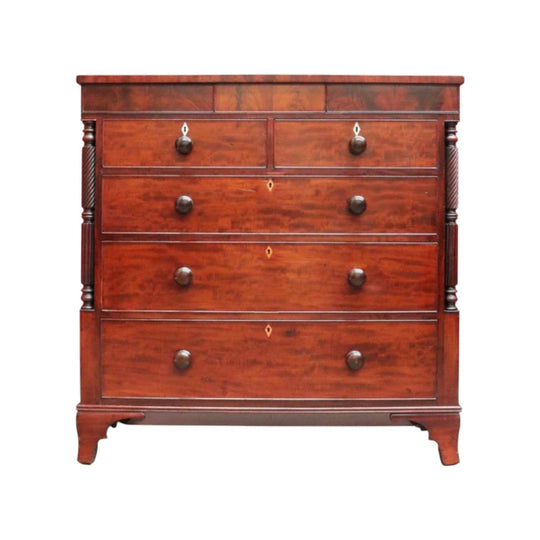 English Mahogany Antique Chest Two Short Over Three Long with Secret Drawer. B12894