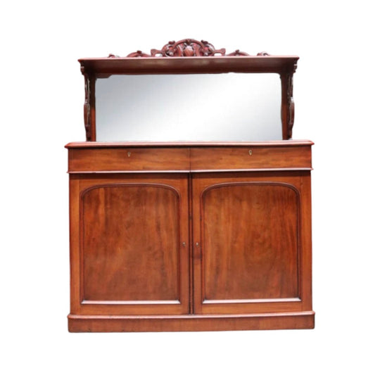 English Mahogany Antique Sideboard Servery with Mirror Back and Two Keys. B12892