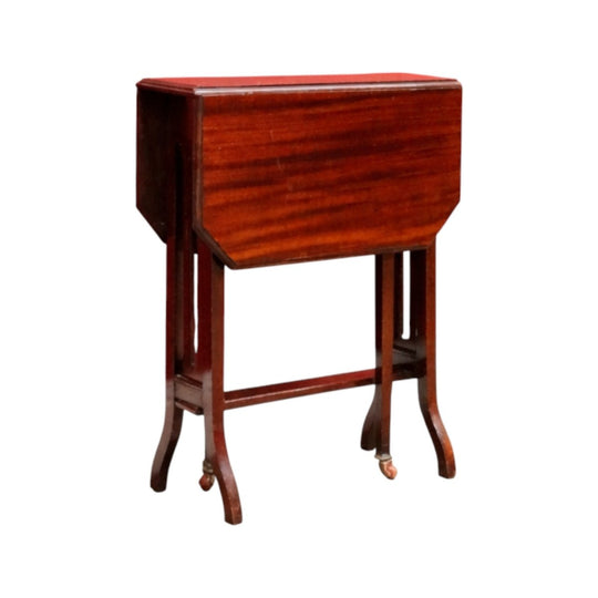 English Mahogany Antique Sutherland Drop Leaf Table with Porcelain Castors.