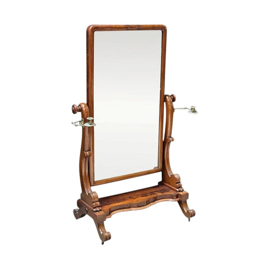 English mahogany cheval mirror with sconces c.1870