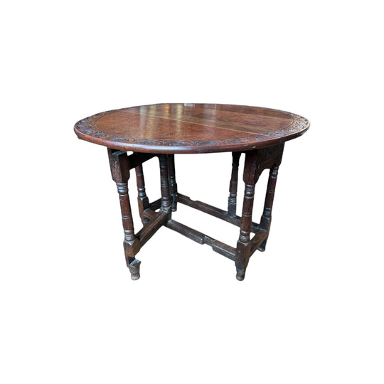 English oak gateleg table, carved edge, 18th century & later