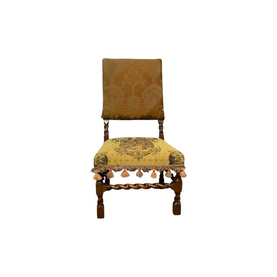 English Walnut chair with original damask cover, 17th century