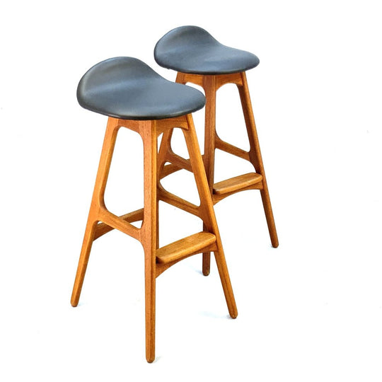 Erik Buch Teak Stool with new leather. Pair available, priced individually