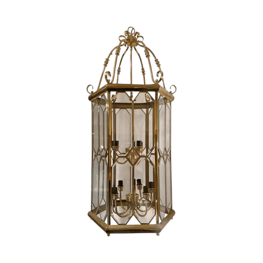 Estate Belgian Architectural Beveled Glass and Brass Lantern