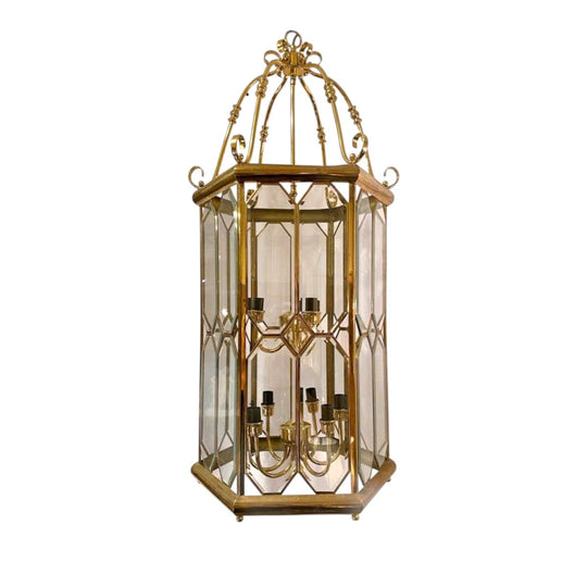 Estate Belgian Architectural Glass and Brass Lantern