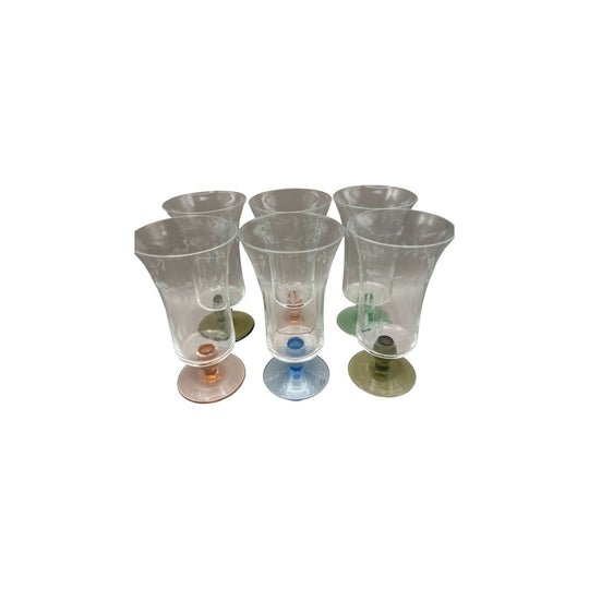 Etched Flower Pattern Footed Parfait / Champagne Glasses with coloured base x 6