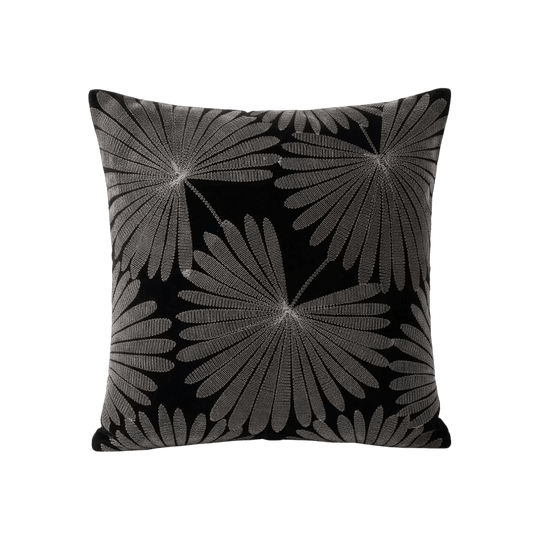 Etta-Black Style Black Cushion with Palm motif