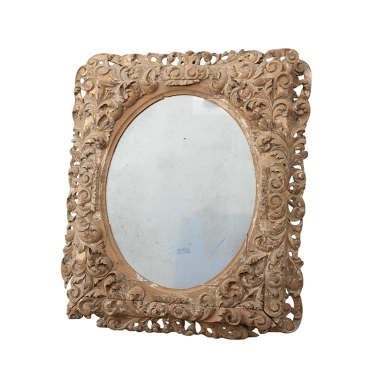 European 18th-Century Carved Timber Mirror with Gilded Detailing