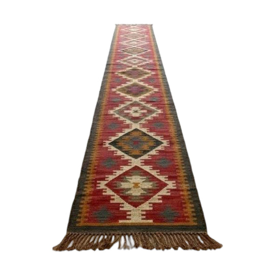 Extra long wool hand knotted kilim runner rug