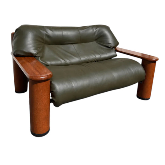 Original Vintage Hacienda Two Seat Sofa, NEW Olive Green Upholstery