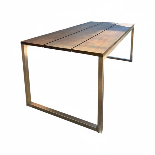 Outdoor Dining Table Mama Green Teak Stainless Steel Modular Setting