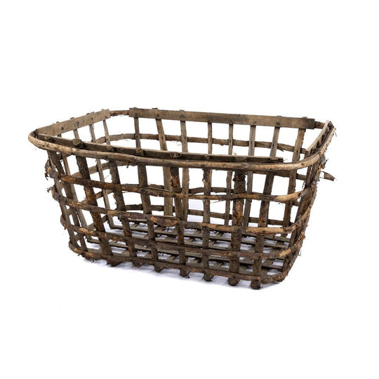 Large rustic French wooden weave basket, found in a farmhouse in the Haute Savoie.