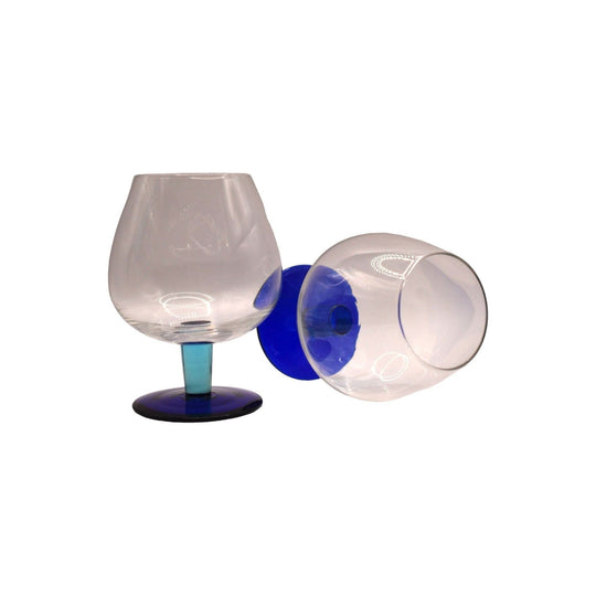 Fabulous set of 2 light blue stem with dark blue footed Brandy/Cocktail Glasses. Set of 2