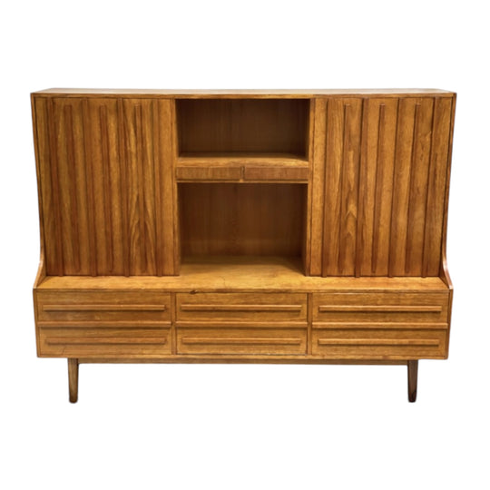 Mid century 1960s ribbed timber Sideboard / LP Cabinet