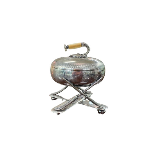 Fenton Bros. silver plated biscuit box curling stone c.1875