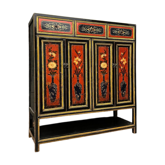 Chinese Black Lacquered Shoe Cabinet
