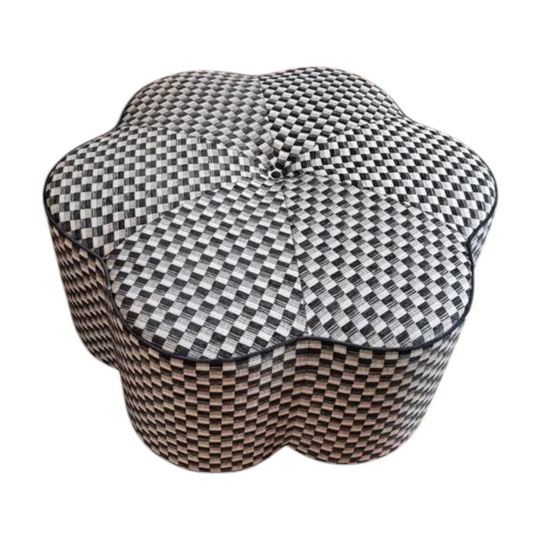 Custom Sculptural Flower Ottoman Checkerboard Upholstery Postmodern Statement Piece