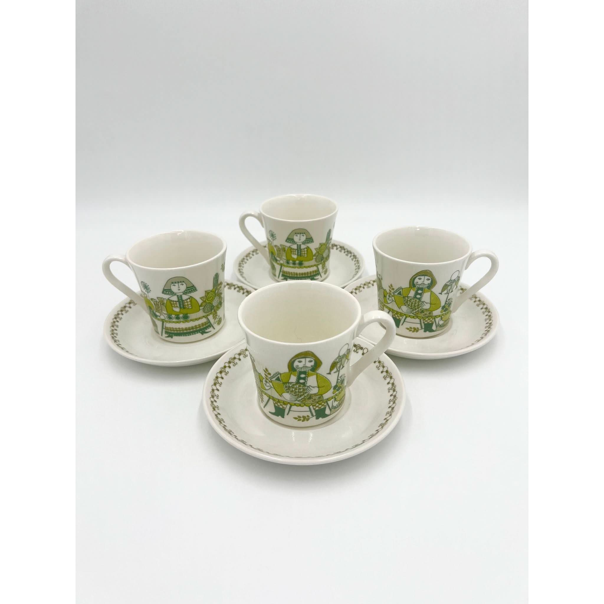 Figgjo / Figgio Norway Turi ‘Market’ Cups and Saucers x 4 | Bazaa | Designer, Vintage and Antique Furniture