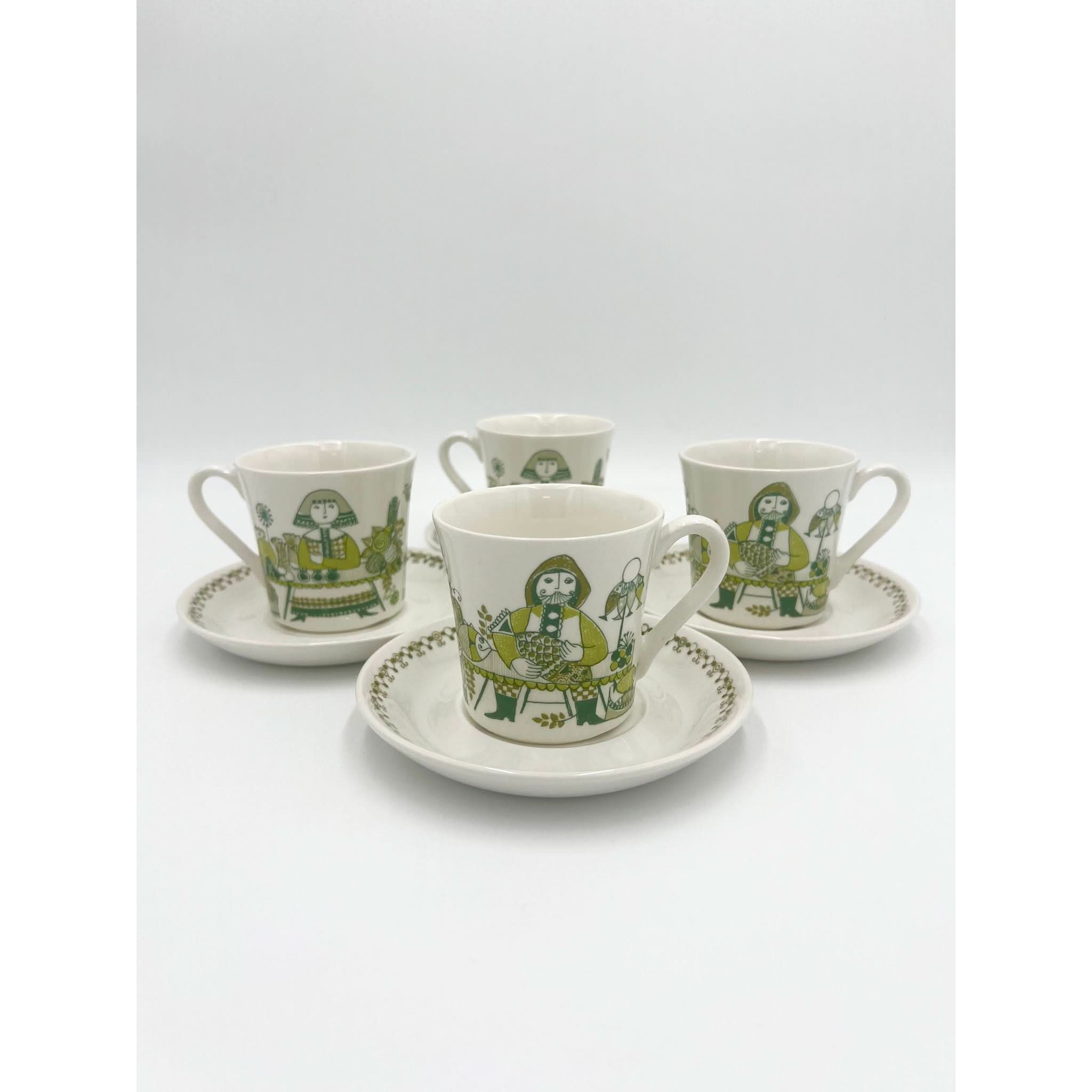 Figgjo / Figgio Norway Turi ‘Market’ Cups and Saucers x 4 | Bazaa | Designer, Vintage and Antique Furniture