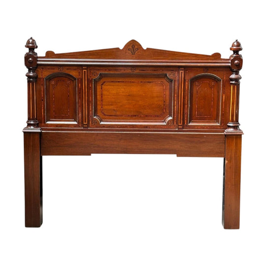 Fine English queen size bedhead with marquetry inlays c.1870