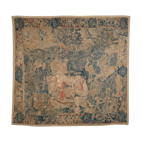 Flemish Verdure Tapestry with Figures and Exotic Bird, Wools and Silks, Probably Oudenaarde