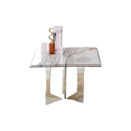 Floating Pink Marble Lucite Side Table