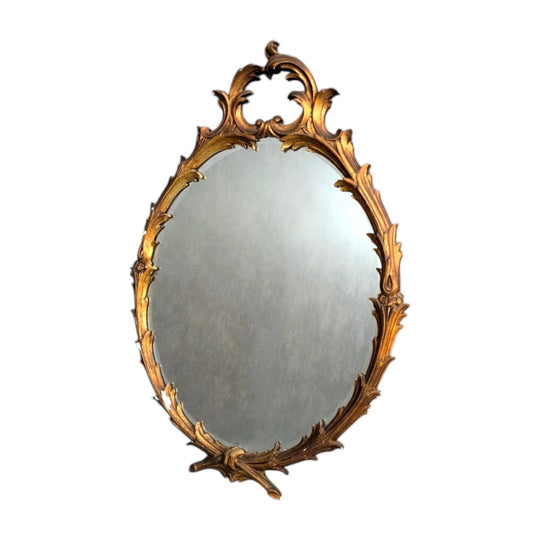 Florentine Style Hollywood Regency Gilt Oval Wall Mirror