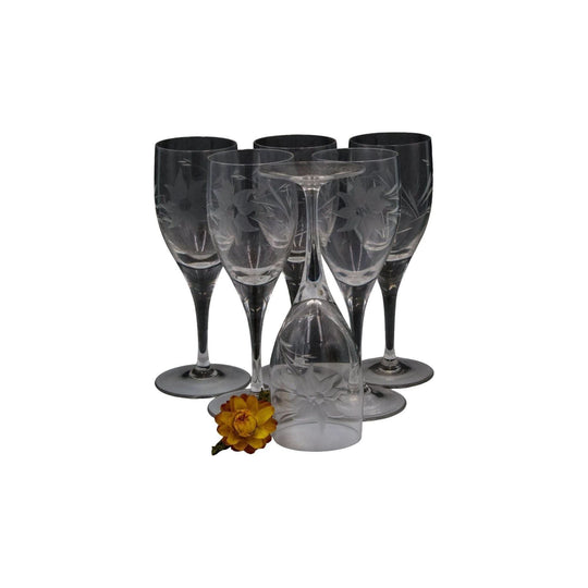 Flower Etched Crystal Port/sherry/liqueur Glasses