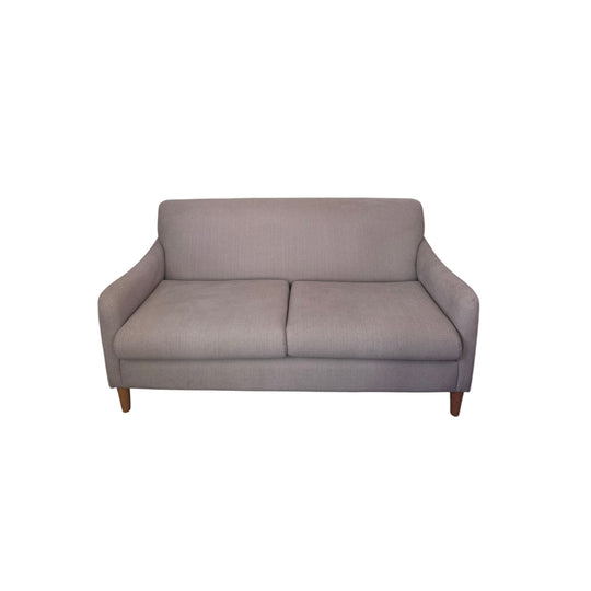 Sofa Domayne 2 Seater Fabric Lounge Beige Neutral Modern Couch Timber Legs