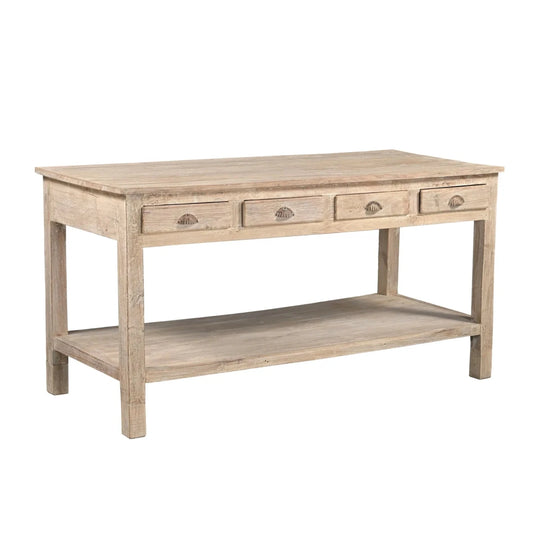 FOUR DRAWER CONSOLE AGED TEAK