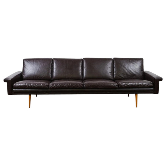 Danish Mid-Century Low-Line Four-Seater Leather Sofa