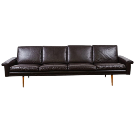 Four Seater Danish Low-Line Leather Sofa
