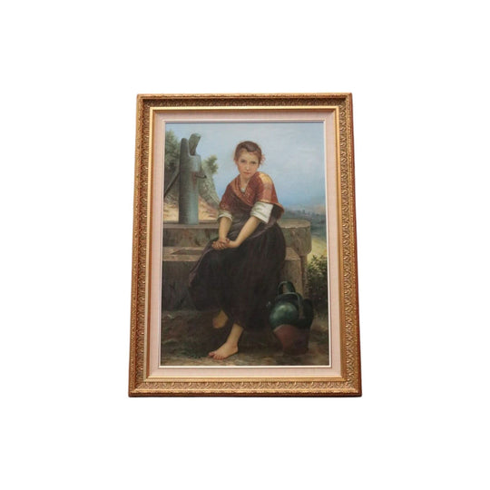 Framed Oil on Board, European Girl Sitting at the Well, Signed to the bottom right.