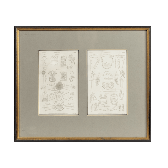 Framed Pair of Regency Engravings of Classical Armour, John Shury for Thomas Tegg, London, 1831