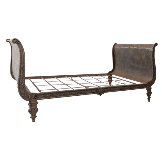French 19th-Century Iron Daybed with Solid Ends and Ornate Side Detailing