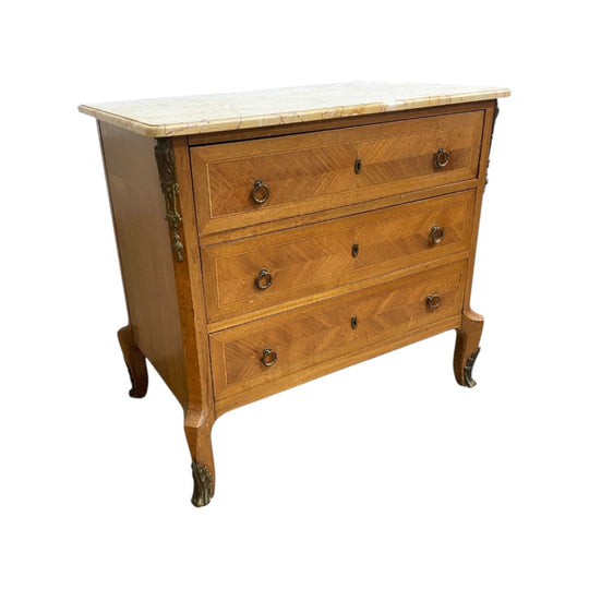 French 19th Century Mahogany Commode Chest Drawers w/ Yellow Valencia Marble Top