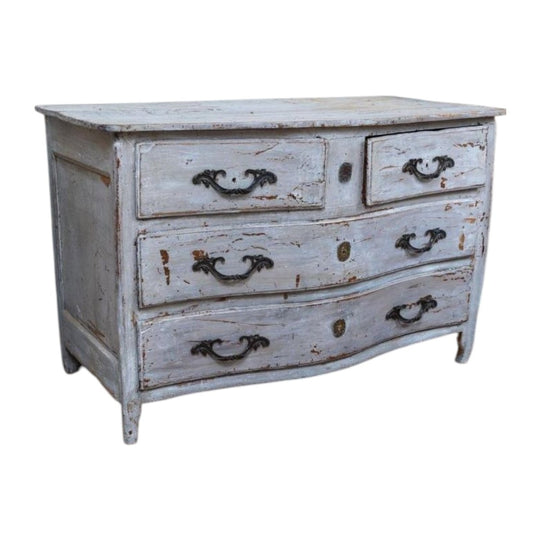 French 19th-Century Serpentine Commode, Duck Egg Blue Painted Finish