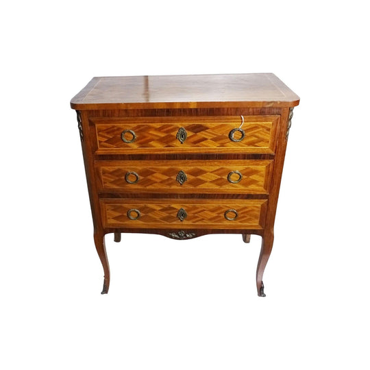 French 3 drawer marquetry commode chest