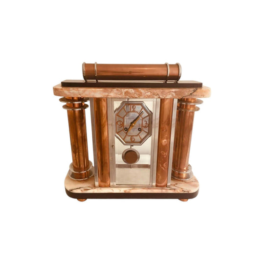 French Art Deco F. Martin Marble Mantel Clock, Circa 1930s
