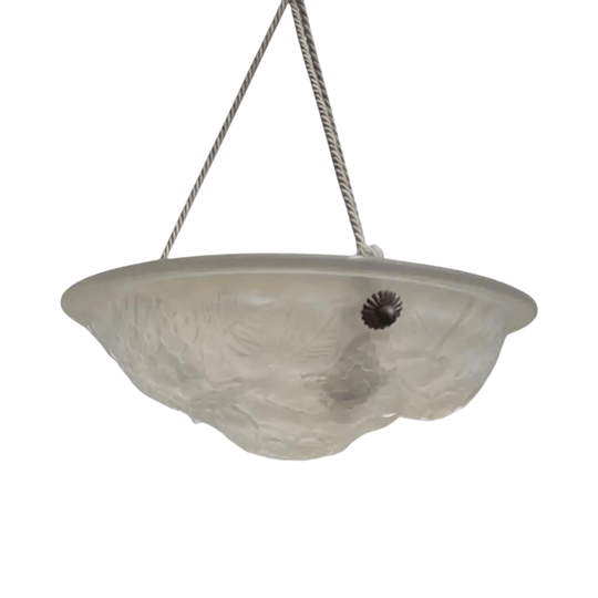 French Art Deco White Frosted Glass Pendant Light 1930s