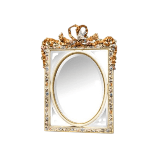French Belle Epoch painted and parcel gilt carved wood mirror