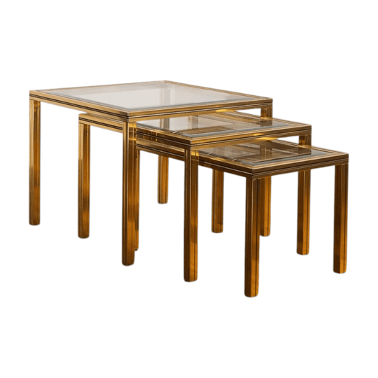 French Brass Nest of Tables, Attributed to Pierre Vandel