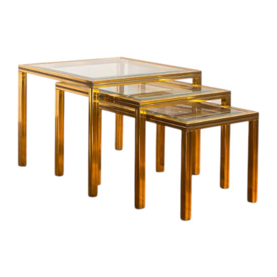 French Brass Nest of Tables Attributed to Pierre Vandel