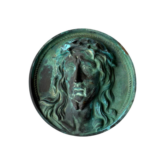 FRENCH BRONZE RELIEF OF CHRIST - VERDIGRIS PATINA