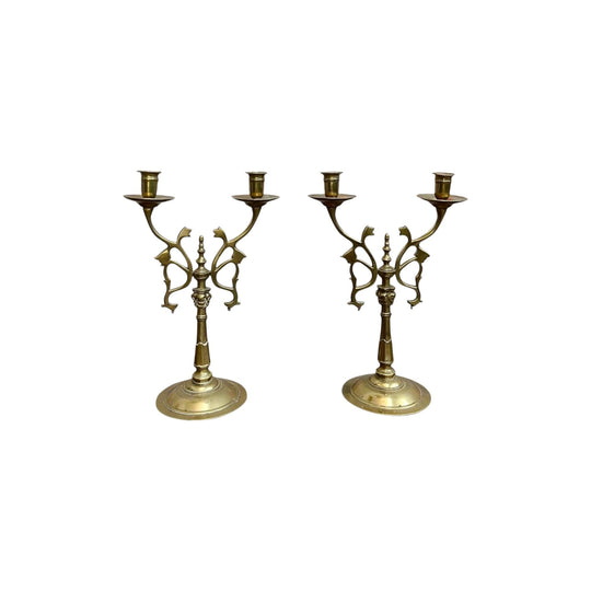 French Bronze Two Arm Candleholders, 19th Century,