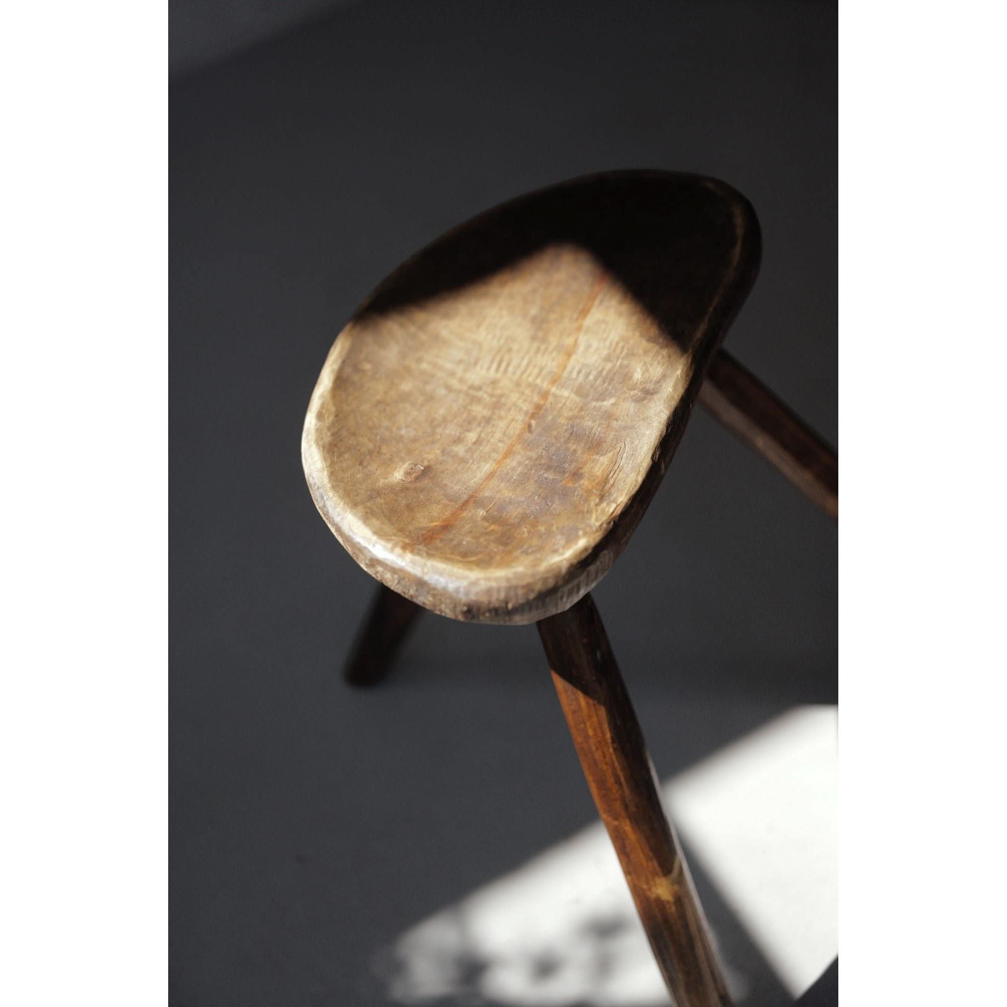 French Brutalist Tripod Folk Stool | 1950s Hand - Carved Mid - Century Primitive | Wabi - Sabi Design Icon | Bazaa | Designer, Vintage and Antique Furniture